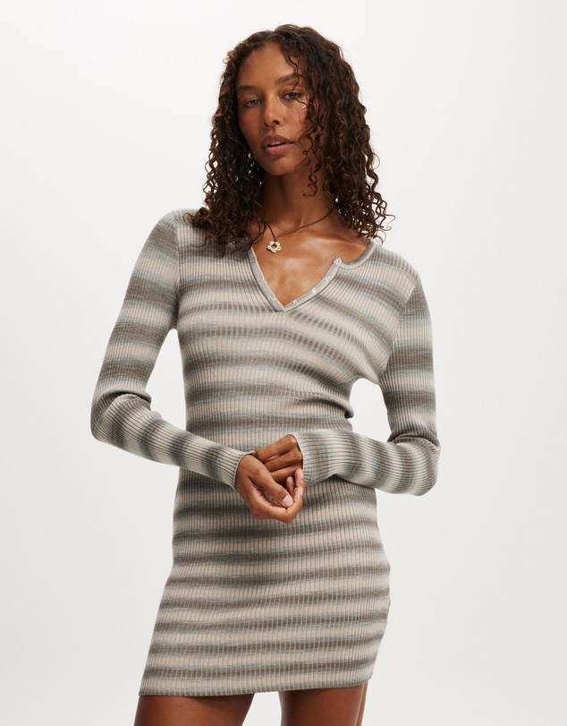 Cotton On - Rib Knit Snap Mini Dress