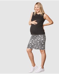 Angel Maternity - 2 Pieces Set - Maternity Black Tank Top & Ruched Skirt Outfit