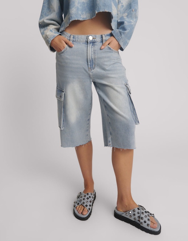 ONE TEASPOON - Skater Girl Low Waist Super Long Leg Denim Jorts - Soft Blue