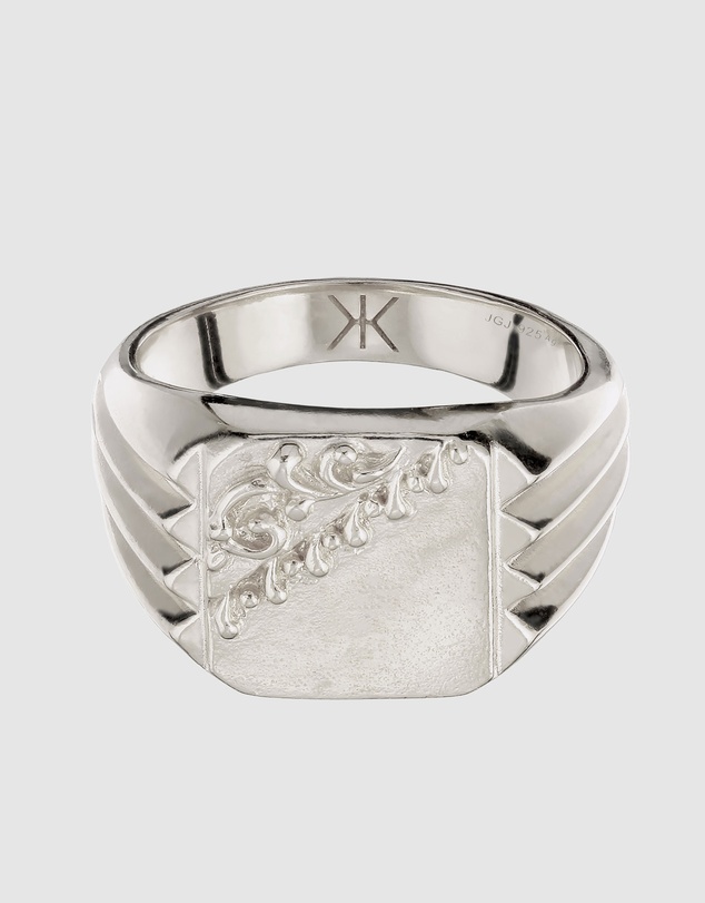Kuzzoi - ICONIC EXCLUSIVE - Artisan Floral Scroll Signet Ring in 925 Sterling Silver