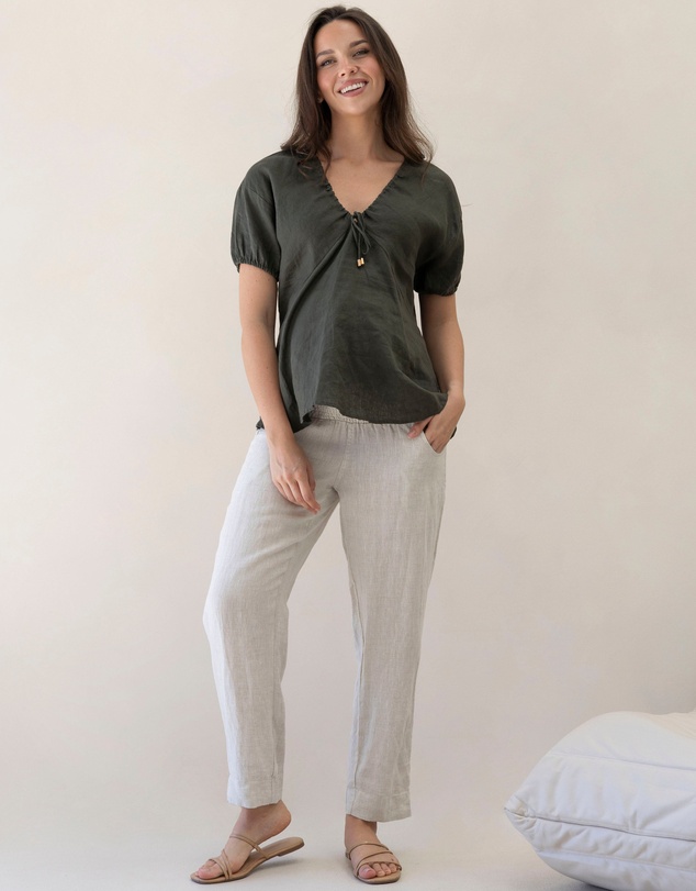 Angel Maternity - Pamela Linen Tailored Maternity Pants