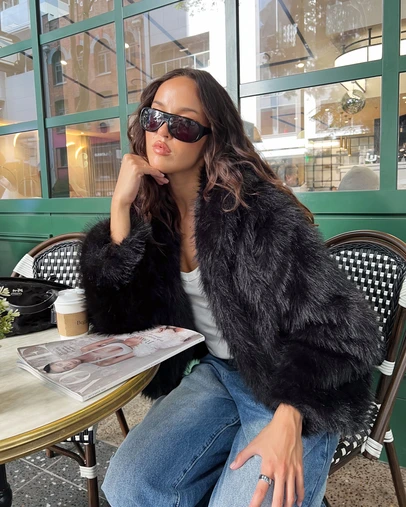 Beginning Boutique - It Girl Black Faux Fur Jacket