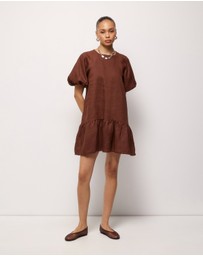 AERE - Brea Puff Sleeve Linen Mini Dress