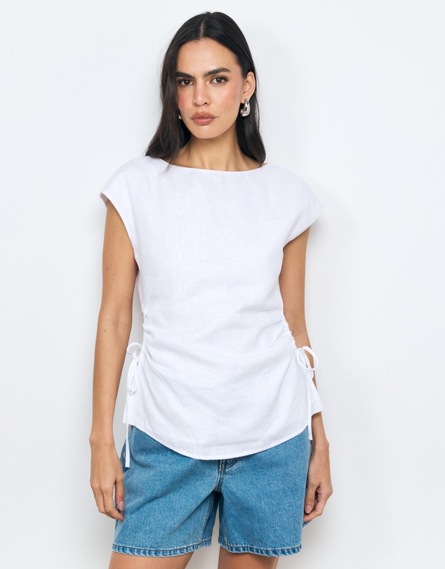AERE - Zoe Linen Side Tie Top