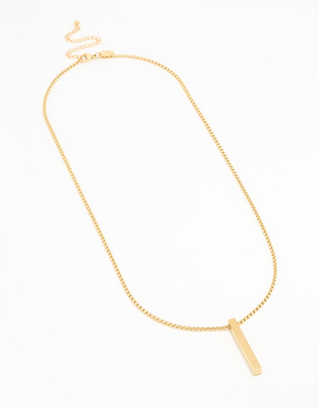 Lovisa - Waterproof Gold Plated Stainless Steel Rectangle Pendant Long Necklace
