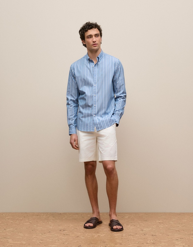 Trenery - Regular Fit Poplin Stripe Long Sleeve Shirt in Dusty Blue