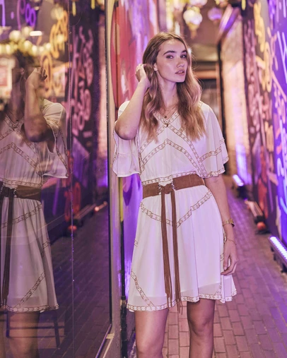 Belle & Bloom - Golden Mark Beaded Trim Mini Dress