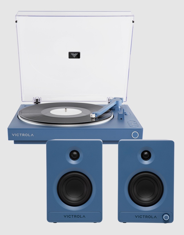 Victrola - Victrola Automatic Turntable + Victrola Tempo Bookshelf Speakers Bundle - Blue