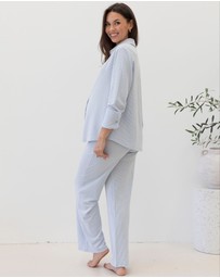 Angel Maternity - Deanna 2-piece Maternity Lounge Wear Set in Blue Stripe