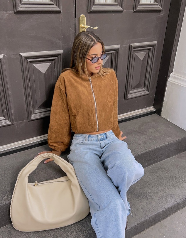 Beginning Boutique - Rebecca Tan Cuffed Suedette Bomber Jacket