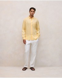 Trenery - Regular Fit Linen Classic Long Sleeve Shirt in Butter