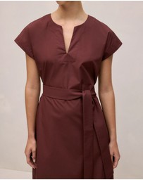 Trenery - Cotton Poplin Cap Sleeve Belted Dress in Espresso