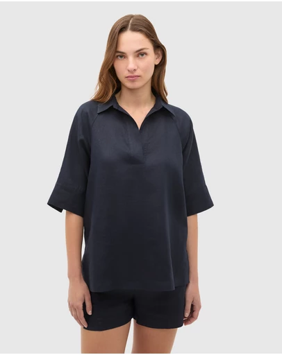 Seed Heritage - Core Linen Half Placket Popover