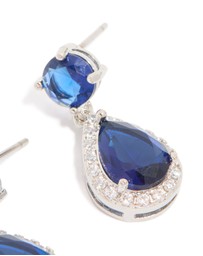 Lovisa - Silver Sapphire Stone Teardrop Drop Earrings