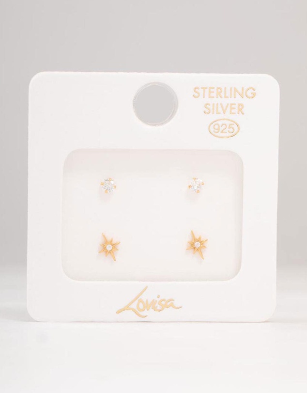 Lovisa - Gold Plated Sterling Silver Mini Starburst Earrings 2-Pack