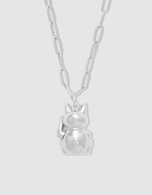 Wanderlust + Co - Lucky Cat Silver Necklace