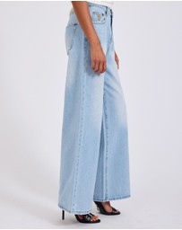 ONE TEASPOON - Love Machines Mid Waist Super Wide Leg Heartless Denim Jeans - Blue