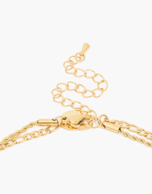 Lovisa - Waterproof Gold Plated Stainless Steel Tigers Eye Semi Precious Stone Cross Chain Layered Necklace