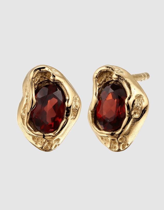 Elli Jewelry - Garnet Stud Earrings in Gold-Plated 925 Silver
