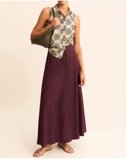 Emme - Plum Cotton Poplin Skirt