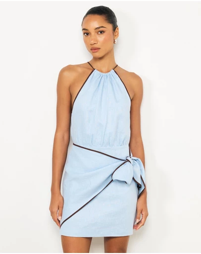 AERE - Lumi Contrast Bind Linen Mini Dress
