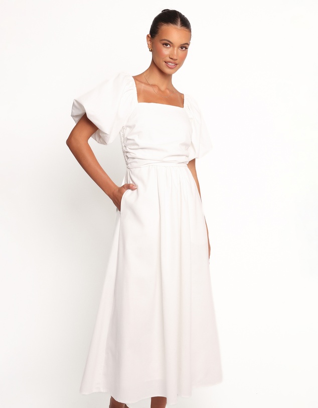 Petal & Pup - Clo Puff Sleeve Midi Dress - White