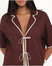 Petal & Pup - Dalton Tie Top - Brown Cream