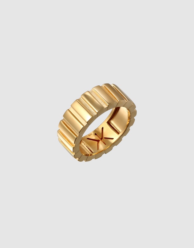 Kuzzoi - ICONIC EXCLUSIVE - Polished Band Ring with Grooves in Gold-Plated 925 Sterling Silver