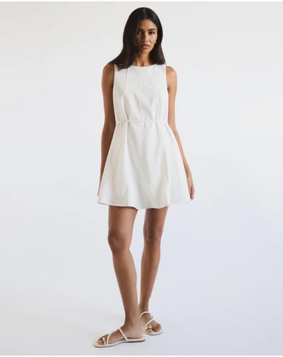 Atmos&Here - Willow Linen Blend A-Line Mini Dress with Top Stitching Detail