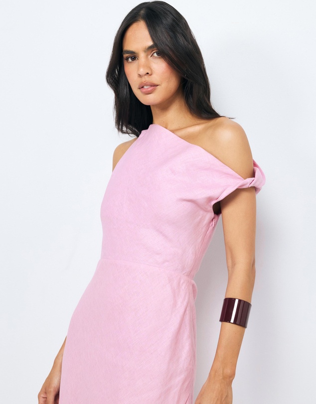 AERE - Fia Linen Draped Off Shoulder Maxi Dress