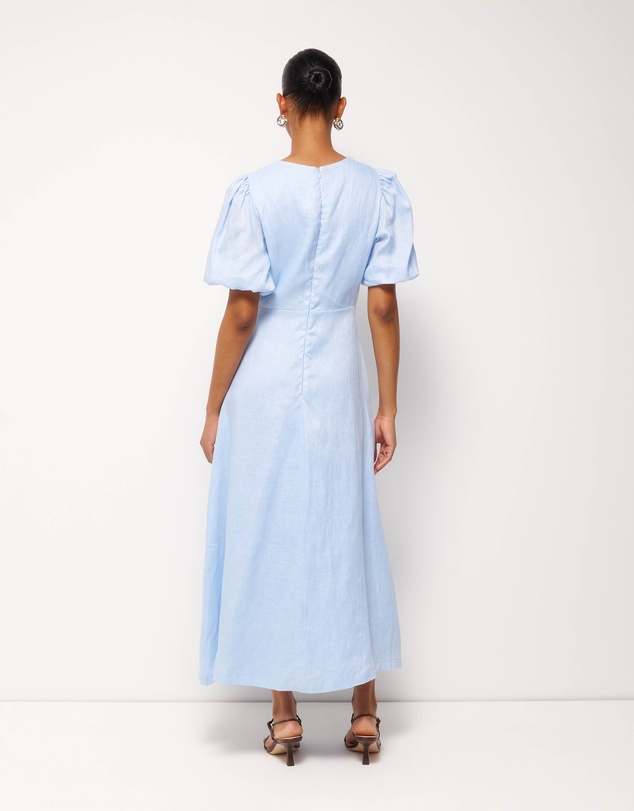 AERE - Elowen Linen Puff Sleeve Midi Dress