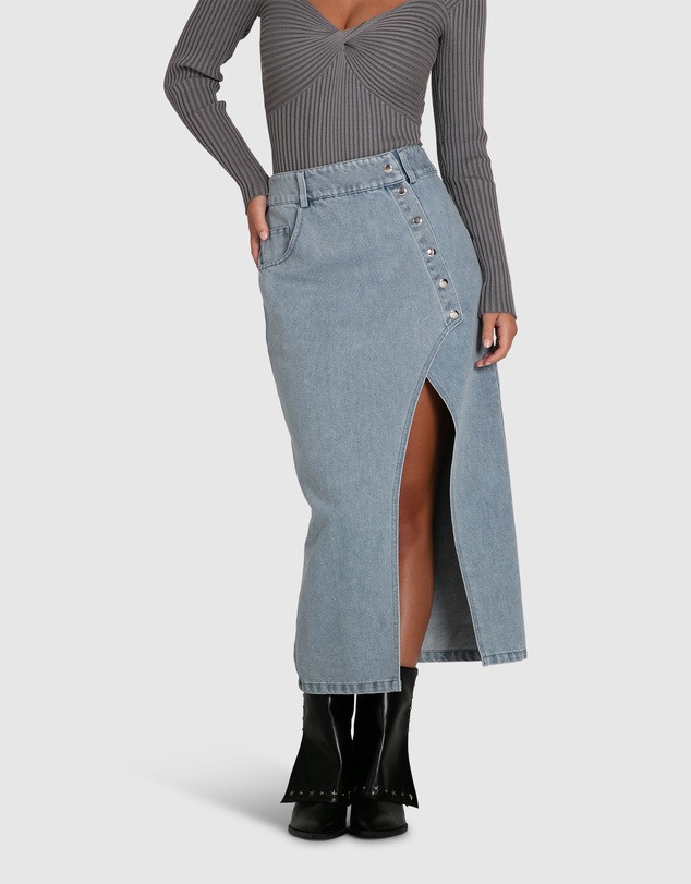 Belle & Bloom - Can't Forget You Denim Midi Skirt