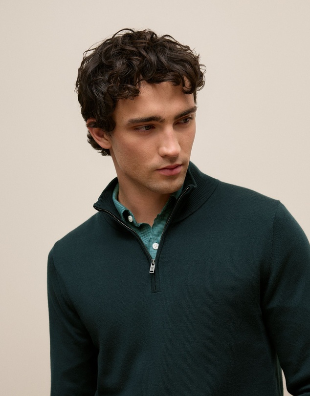 Trenery - Merino Half Zip in Pine Green