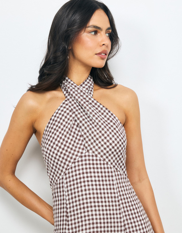AERE - Nolana Gingham Halter Maxi Dress