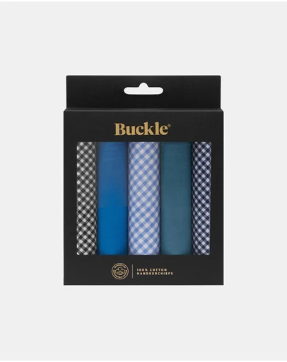 Buckle - Black and Navy Checks 5-Pack 100% Sustainable Cotton Handkerchief Set