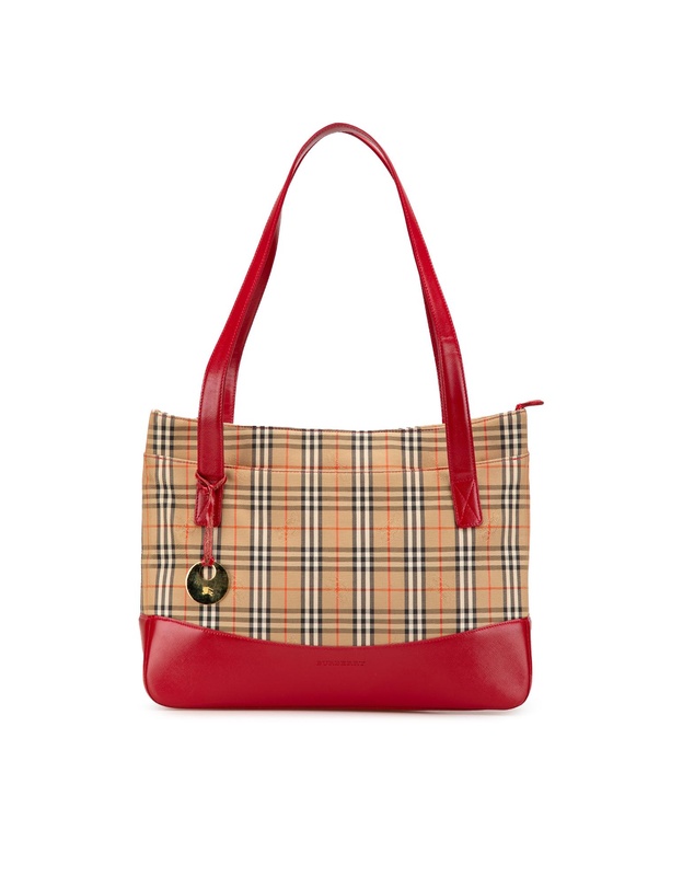 Pre-Loved by Azura Reborn - Pre-Loved burberry Checked Tote Bag with Leather Trim