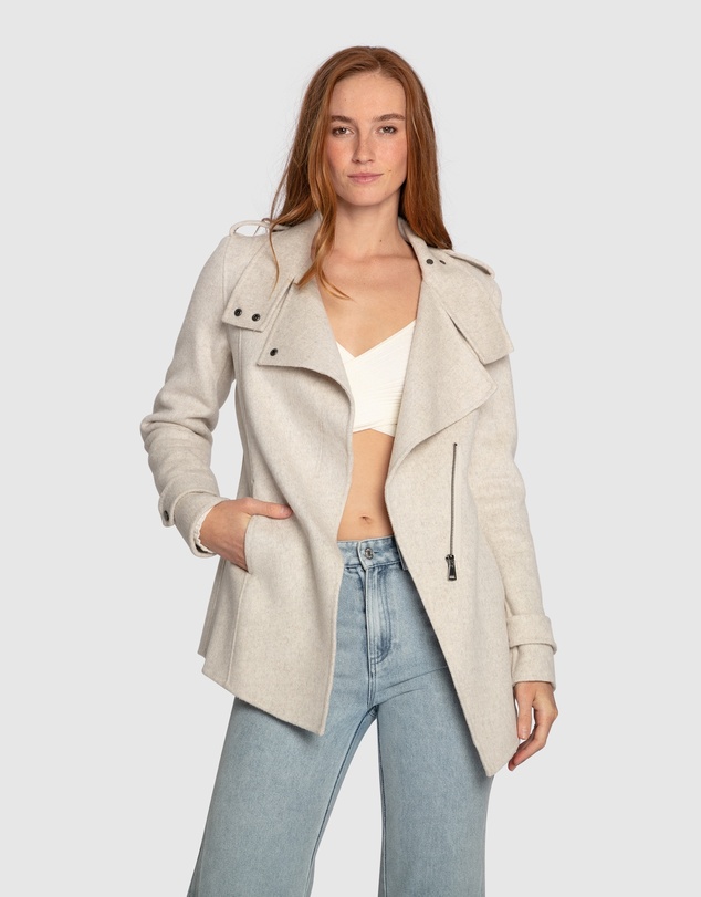 Belle & Bloom - Bad Girl Wool Blend Moto Coat - Oat Marle
