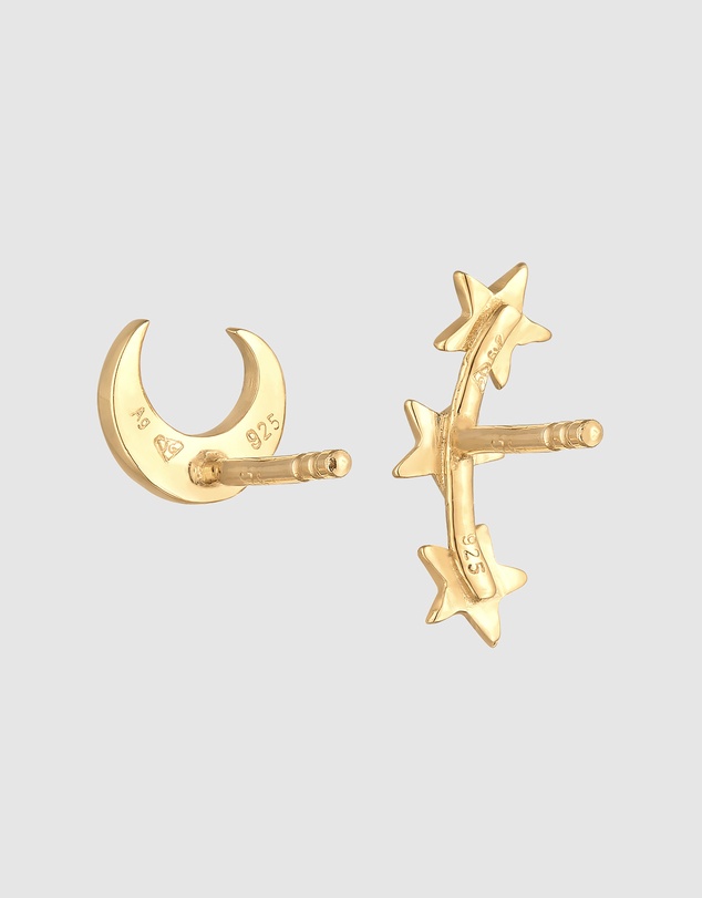 Elli Jewelry - Crescent Moon Stud Earrings in Gold-Plated 925 Silver