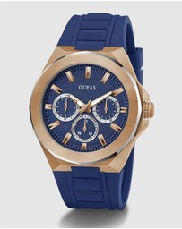 GUESS - GUESS Dashboard Rose Gold-Tone Case Blue Silicoen Strap