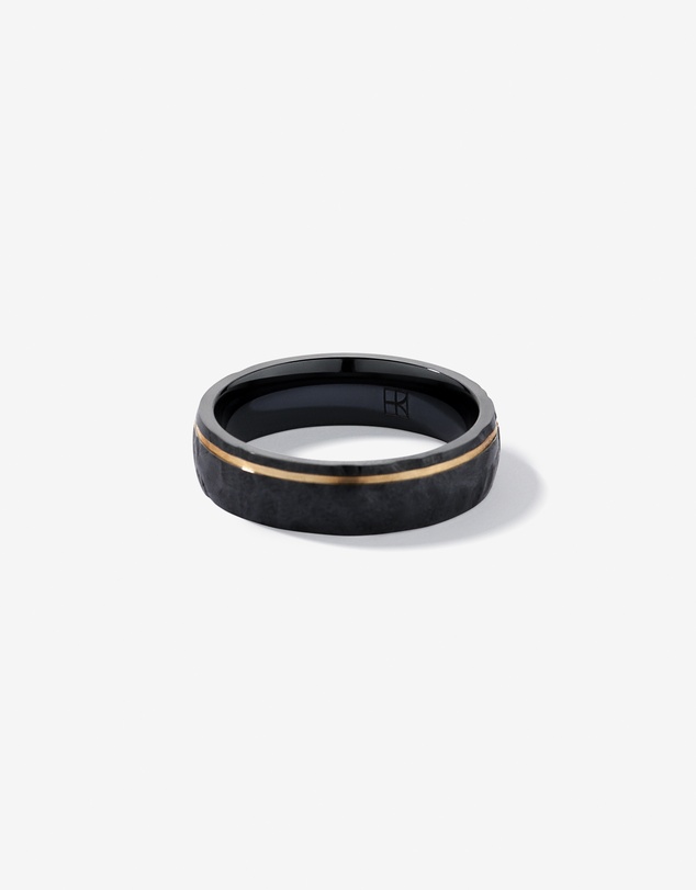 Michael Hill - 6mm Patterned Wedding Band in Black Titanium and 10KT Yellow Gold