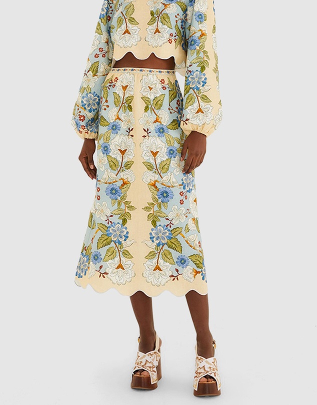 Farm Rio - Garden Scarf Blue Midi Skirt