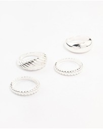 Lovisa - Silver Plated Twisted & Plain Rings 4-Pack