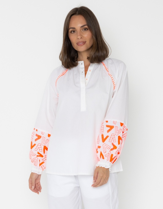 ALEXANDRA - Zoey Blouse White/Fluro Orange