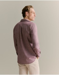 Trenery - Regular Fit Jaspe Cotton Shirt in Burgundy