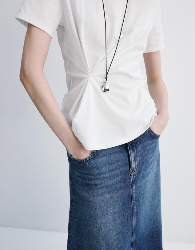 M.N.G - Cotton T-Shirt with Pucker Detail