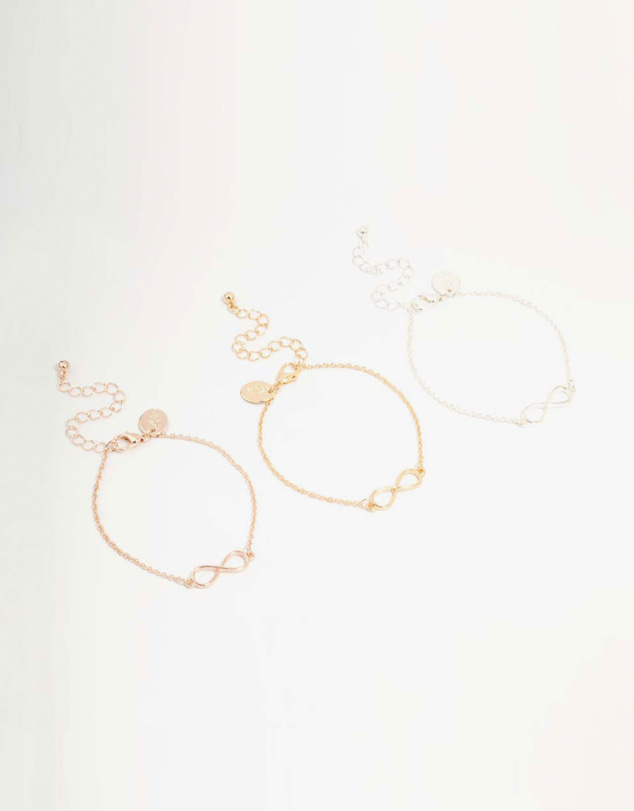 Lovisa - Mixed Metals Infinity Bracelets 3-Pack