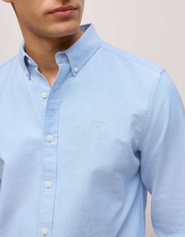 Trenery - Regular Fit Yarn Dyed Cotton Monogram Oxford Shirt in Light Blue