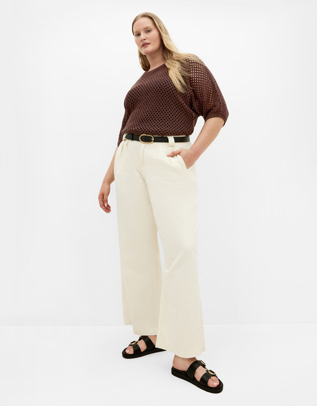 City Chic - Plus size Crochet Knit Top - chocolate
