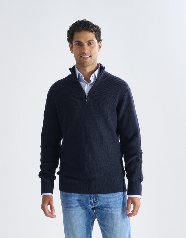 3 Wise Men - 3 Wise Men Frost Zip Neck Wool Blend Knit - Deep Navy