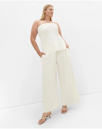 City Chic - Plus size Holly Strapless Linen Top- ivory